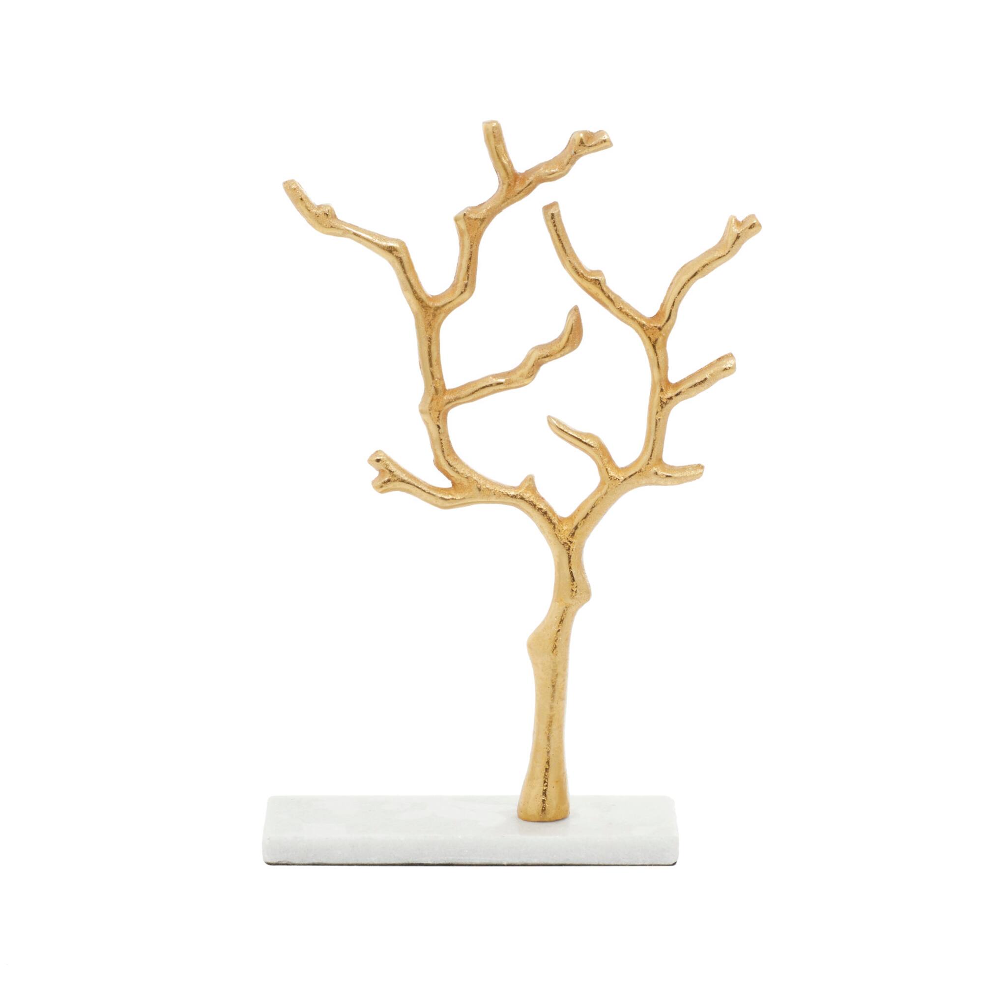 Gold Marble and Aluminum Modern Jewelry Stand, 13" x 9" x 3"